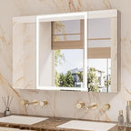 TETOTE 48 x 32 Lighted Bathroom Medicine Cabinet with Adjustable Shelves, Silver Aluminum Cabinet, Anti-Fog Stepless Dimmable 3 Colors White/Warm/Natural, Easy to Install(Wall Mount/Recessed)
