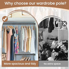 Hanging Closet Rod,17-87 Inches Space Saving Heavy Duty Closet Rod Extender Hanging, Black Black Adjustable Clothes Hanging Bar, Stainless Steel Closet Garment Organizer Rack, Bathroom, Windows