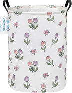 LANGYASHAN Laundry Basket Canvas Fabric Collapsible Organizer Basket for Storage Bin Toy Bins Gift Baskets Bedroom Clothes Children Nursery Hamper (Tulip)