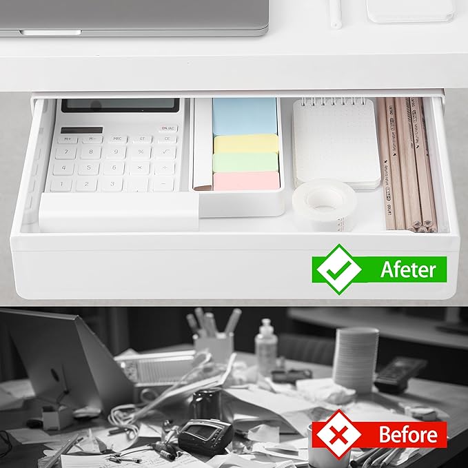 Under Desk Drawer - Super Large Under Table Hidden Drawer Desk Accessories & Workspace Organizers Desktop Storage Pencil Slide Out Organizer with Screw Adhesive Tape Shelf Tray at Office