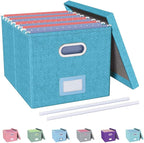 Oterri File Organizer with Lid, File Box, File Cabinet for Letter File Folder Storage, Hanging File Organizer for Office/Decor/Home,Document Organizer, 1 Pack,Calamine Blue+Cobalt Green-Box Only