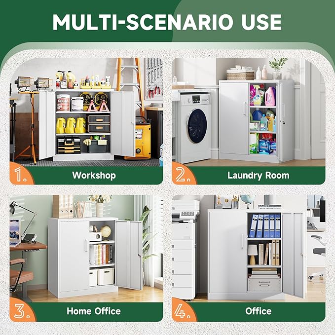 Letaya Metal Storage Cabinets with Lock, Small Locker Organizer Steel Cabinets, Adjustable Layers Shelves 2 Doors for Home, Office, Warehouse,Garage,Industrial,Employee Lockers (White-36)