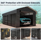 12x20FT Heavy Duty Metal Carport, Outdoor Carport with Galvanized Steel Frame and Roof, Multi-Use Car Garage Shelter with Removable Sidewalls, Enclosed for Cars, Pickup, Tractors, Tools, Gray