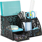 EasyPAG Desk Organizer and Pen Holder for Desk, Mesh Office Supplies Storage Caddy with Drawer for Small Space, Desktop Organizer for Home Office, Black