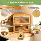 Double Corner Bread Box Storage for Kitchen Countertop. Extra Large Bamboo Bread Boxes. Double Layer Bread Bin for Kitchen Countertop Cabinet.