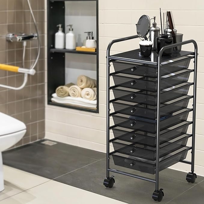 Simple Houseware Utility Cart with 8 Drawers Rolling Storage Art Craft Organizer, Black