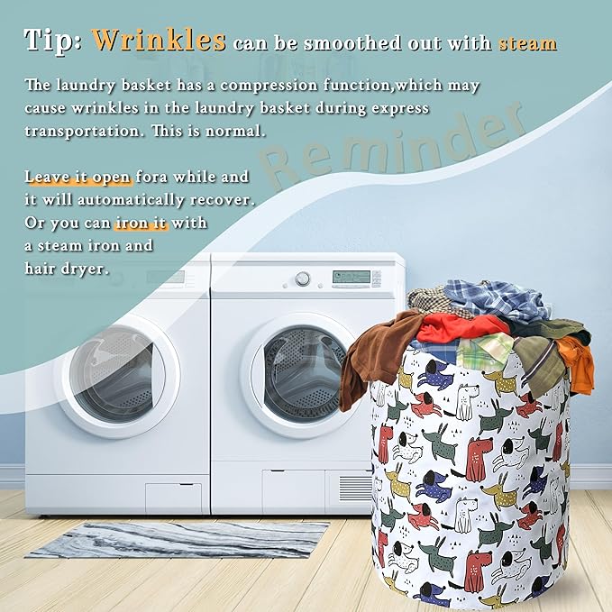 Cute Cartoon Animal Dogs Laundry Basket Foldable With Handles Tote Bag Oxford Cloth Funny Dog Laundry Hamper Clothes Storage Bucket Toy Organizer 18.9" x16.5" For Bathroom/Laundry/Bedroom