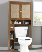 Over The Toilet Storage Cabinet Bathroom Shelf Over Toilet Bathroom Organizer Space Saver Rack with Adjustable Shelf (Brown- Yellow, Rattan Style)