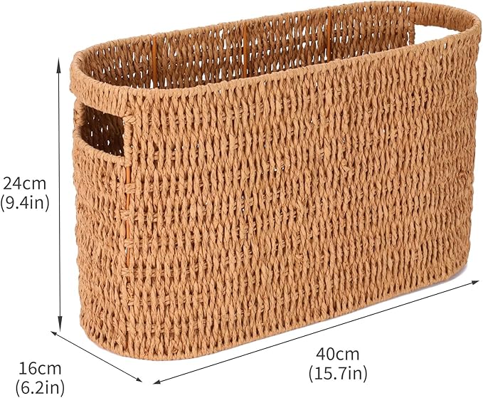 Toilet Paper Storage Holder with Built-in Handles,Toilet Paper Basket for up to 6 Rolls, Wicker Storage Baskets for Organizing,Tank Topper Counter for Bathroom Shelf Bedroom Living Room