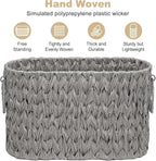Toilet Paper Basket for Bathroom, Large Storage for 6 Mega Rolls, Free Standing Wicker-Style Toilet Paper Holder Organizer, Boho Decorative Bathroom Bin, 15.75" x 6.5" x 9.45" (Gray)