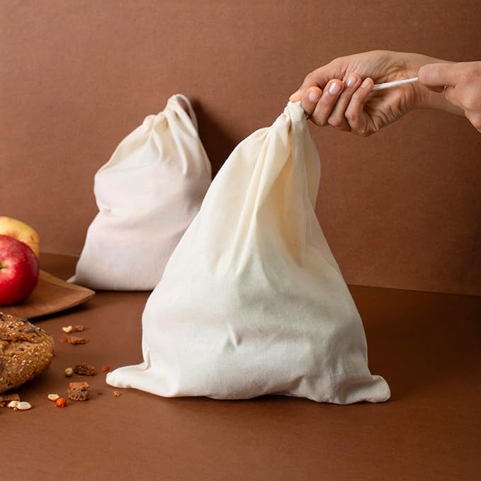Premium Quality 8"x10" Cotton Single Drawstring Muslin Produce Bags, Pack of 12, Multiuse - kitchen storage, Travel, Soap & Boot Storage, shoe bags - Natural