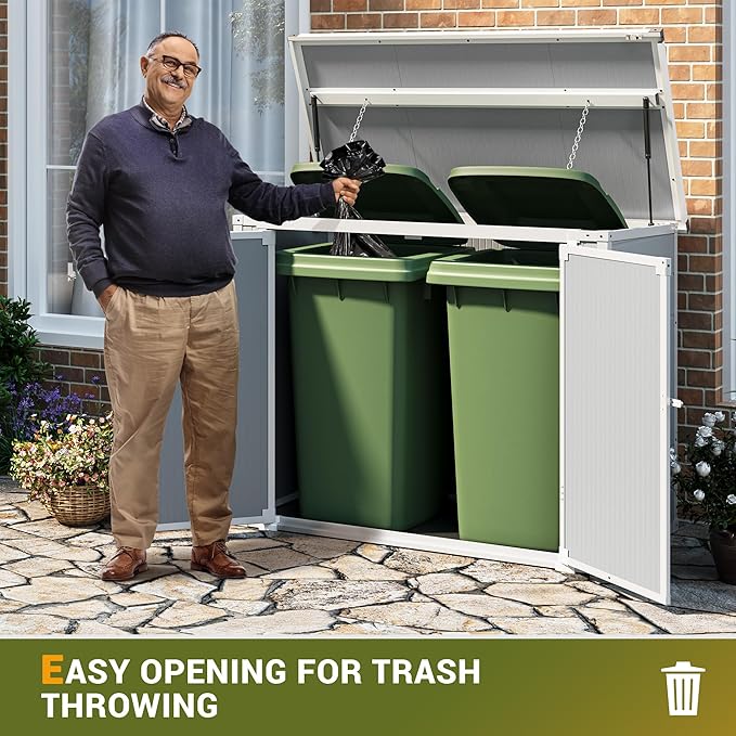 UDPATIO 4.5' x 2.5' Outdoor Storage Shed Horizontal Outdoor Trash Can Storage Box Plastic Shed Resin Cabinet,Gray,41 Cu.Ft