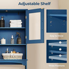 Yaheetech Over The Toilet Storage Cabinet, Free Standing Toilet Rack with Adjustable Shelves and Tempered Glass Doors for Bathroom Washroom, Navy Blue
