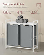 VASAGLE Laundry Hamper, Laundry Basket, Laundry Sorter with 2 Pull-Out and Removable Bags, Shelf, Metal Frame, 2 x 12.1 Gallons (46 L), 28.8 x 13 x 28.4 Inches, Slate Gray and Cloud White UBLH201W11