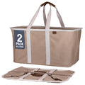 CleverMade Collapsible Laundry Tote 2-Pack (50L) – Foldable Carry-All Storage Bin for Laundry, Car Trunk, RV, Dorm & Home Organization – LUXE Cotton Blend with Vegan Leather Accents, Mocha