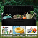 Flamaker 80 Gallon Storage Bench with Cushions Outdoor Indoor, Durable All-Weather Seating with Hidden Storage, Lockable Deck Box for Garden, Patio, Poolside (Black)