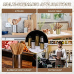 uxcell Kitchen Utensil Holder, 3.1x3.9 Stainless Steel Utensil Cutlery Holder Cooking Flatware Organizer for Kitchen Restaurant Countertop Fork, Straw, Knives, Spoon, Chopstick, Silver