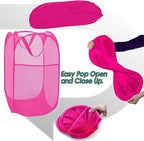 2 Pack Sturdy Mesh Pop up Laundry Hamper Basket with Side Pocket for Laundry Room, Bathroom, Kids Room, College Dorm or Travel Blush
