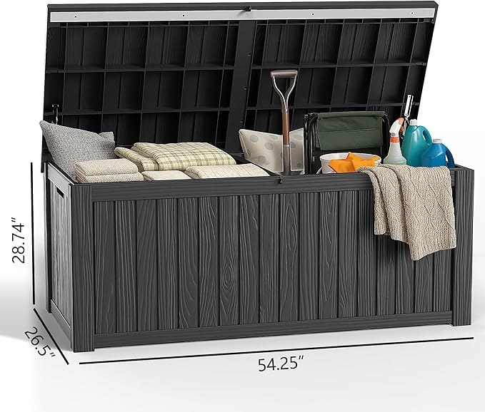 180 Gallon Deck Box Large Outdoor Storage Box Waterproof for Patio Furniture,Outdoor Cushions,Garden Tools and Pool Supplies,Weatherproof(Black,180Gallon)