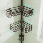 HapiRm Corner Shower Caddy Organizer - Shower Organizer Corner with Soap Holder, Toothbrush Holder and 4 Hooks, Rustproof Bathroom Shelf Tension Pole Available for 27.6 to 108.3 Inch - Bronze