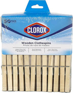 Clorox Wood Clothespins with Spring – Value Pack Set of 50 | Rust Resistant, Heavy-Duty Coil, Non-Slip Grip for Line Drying Laundry, Chip Clips, Crafts, 50 Pack