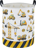 ESSME Kids Laundry Basket,Car Hamper Collapsible Canvas Waterproof Storage Bin for Boys, Nursery Hamper,Gift Baskets,toy bins(Engineering vehicle)