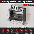 Power Tool Organizer Wall Mount with Charging Station, 4 Layers Storage Rack with 6 Drill Holders & Battery Storage, Cordless Tool Organizer with Drawers for Garage, Workshop & Tool Room