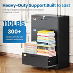 4 Drawer File Cabinet, Lateral Filing Cabinets for Home Office, Office Storage Drawers with Lock, Hanging Files Legal/Letter A4 Size (Assemble Required,Black)