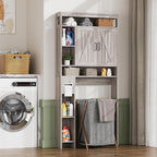 Over The Toilet Storage Cabinet, Farmhouse Storage Cabinet Over Toilet with 2 Barn Door & Toilet Paper Holder Stand, Freestanding Space-Saving Toilet Storage Rack for Bathroom, Laundry, Gray