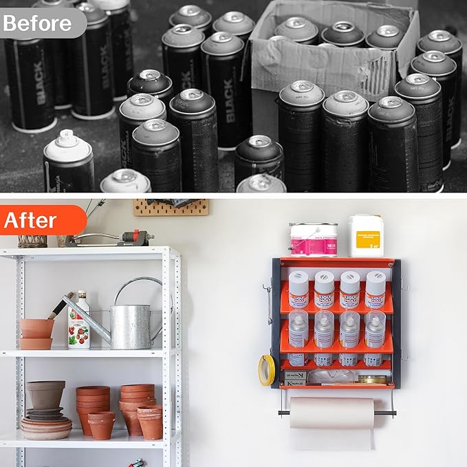 WALMANN Wall Mount Spray Paint Can Holder, Heavy Duty Metal Paint Can Storage Rack for Garage, Shop Paint Cans Holder, Holds Up to 100 lbs