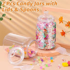mwellewm 2 Pc Candy Jar with Lids 1 Gallon Large Candy Containers with Spoon Clear Plastic Cookie Dispenser Airtight Apothecary Storage Organization Snack Buffet Bar Dish for Wedding Home Classroom