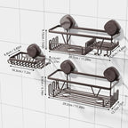 KEGII Suction Cup Shower Caddy – 3 Pack Suction Cup Shelf with Soap Holder & Hooks, Rustproof Stainless Steel Shower Organizer, Removable No Drilling Bathroom Storage Rack, Bronze