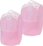 Simple Houseware Mesh Pop-Up Laundry Hamper Basket With Side Pocket, Pink - 2 Pack