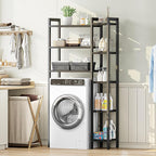 IRONCK Over The Toilet Storage with 8-Titer Shelf, Mass-Storage Side Storage Open Rack, Freestanding Bathroom Organizer Space Saver, for Bathroom, Restroom, Laundry, Black