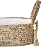 ABenkle Small Storage Basket for Toilet Tank Top - Jute Rope Woven Organizer with Handle, Boho Countertop Bathroom Decor, Toilet Paper Holder, 13x6x4 Inch
