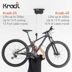 Kradl - Ceiling Mount Bike Lift and Rack. Bicycle Storage Hoist Without Electricity, Clumsy Ropes or Pulleys.
