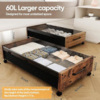 KITHELP Wooden Under Bed Storage with Wheels, Rolling Under the Bed Storage Bins with Removable Lid, Metal Under Bed Drawers for Clothes and Shoes in Bedroom or Living Room(Vintage Brown-2pack)