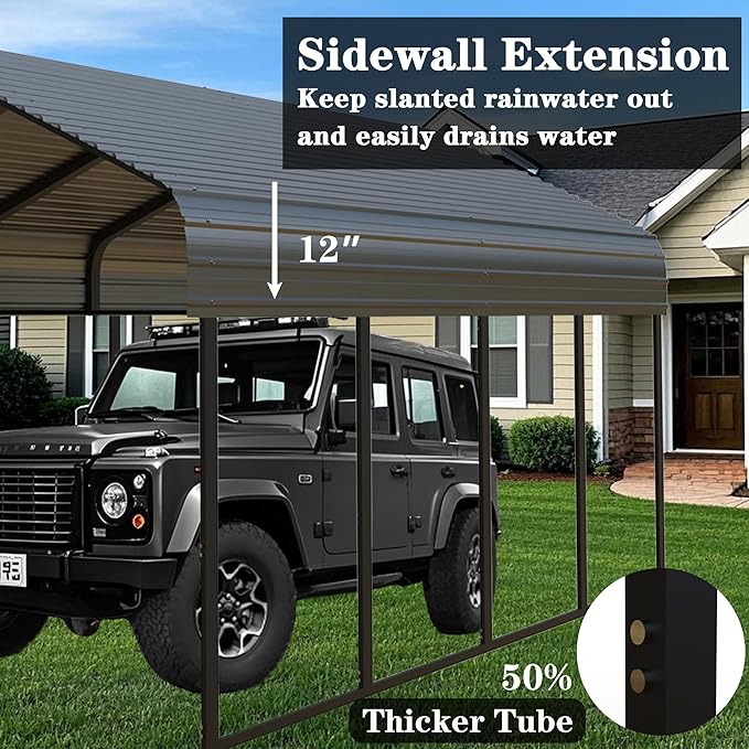 10x20 FT Metal Carport Heavy Duty with Galvanized Steel Roof & Frame, All-Weather Portable Car Garage Canopy Shelter for Cars, Safe Boat Cover Car Ports for Yard