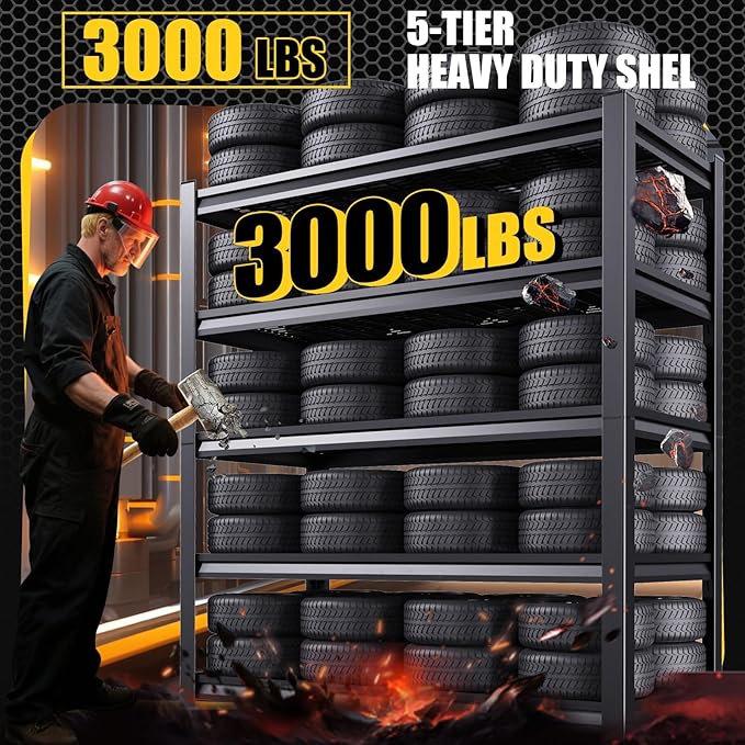 5-Tier Garage Shelving Heavy Duty, 2500LBS Garage Shelves, Adjustable Metal Shelving Unit, Garage Storage Shelves, Utility Storage Rack Shelf, Shelves for Garage Storage, 72" H×36" W×15.7" D