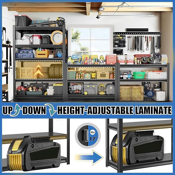 72"H Garage Shelving 3000LBS Storage Shelves Heavy Duty 5 Tier Adjustable Metal Shelving Unit Storage Rack and Shelving for Basement, Warehouse, Pantry, Closet, Kitchen 39.4" W × 19.7" D × 72" H