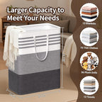 WOWBOX 2 Pack Laundry Hampers Baskets, Freestanding Dirty Clothes Hampers with Reinforced Handles & Cross Stitch & Waterproof Coating, for Laundry Bedroom Bathroom, 2 x 125L