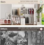 Closet System, 5FT-9FT Closet Organizer System with 4 Expandable Hanging Rods and Moveable Shelves, 115" Walk in Closet System with 3 Wooden Drawers, Custom Built in Closet, Wall Mount