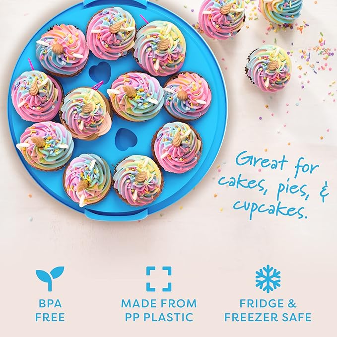 Cake Cupcake Carrier with Lid and Handle + Cake Stand Plate with Dome | 10" Round Cake Container Holder with Cover | Plastic Pie Carrier Cake Storage Container | Bunt Keeper Platter Tray for Transport