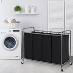 STORAGE MANIAC Laundry Sorter 4 Section, 47.8 Gal (181 L) Laundry Hamper with Wheels, Clothes Divider Basket Sorter, Clothes Separator Hamper Cart with Wheels and Removable Bags, Black