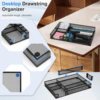 Desk Drawer Organizer, 2 Pack Junk Drawer Organizer Tray with 2 Adjustable Compartments, Desktop Metal Mesh Office Desk Organizer, Multifunction Pen Organizer Set for Office School Makeup Supplies (2)