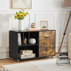 Yaheetech File Cabinets Large Rolling Filing Cabinet Printer Stand on Wheels for Home Office,with 4 Open Storage Shelves,Letter Size A4 Size,Black/Rustic Brown