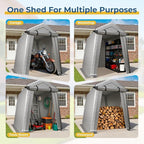 6 x 8 FT Carport, Portable Shed w/220G Heavy Duty Waterproof PE Tarp, Roll-up Zipper Door & Vent, Weather-Resistant Storage Shed for Motorcycle, Bike and Tools, Gray