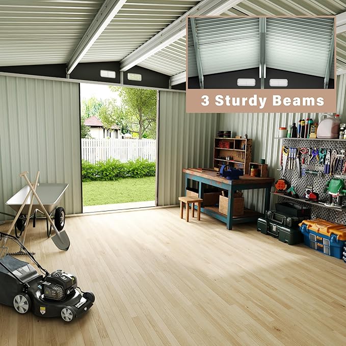 6x8 ft Metal Storage Shed, Outdoor Garden Tool Shed with Lockable Doors & Sloped Roof, Rustproof Galvanized Steel Shed for Backyard, Patio, Lawn White