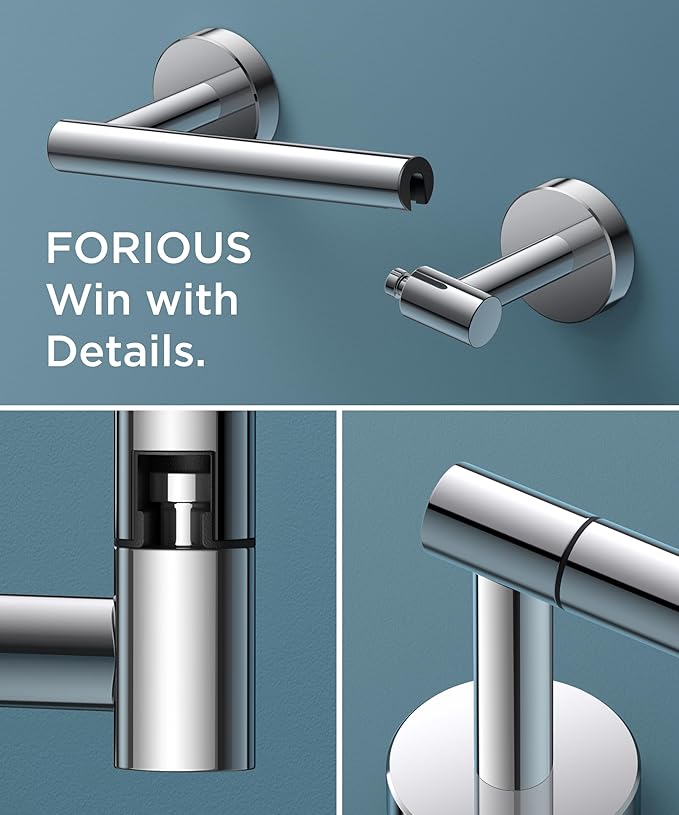 FORIOUS Toilet Paper Holder Wall Mount, Stainless Steel Rustproof Double Post Pivoting Tissue Roll Holder for Bathroom, Commercial Toilet Paper Dispenser, Chrome