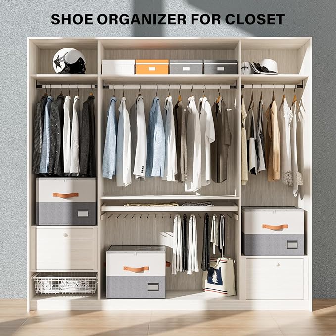 Dayacoco 1 Pack Shoe Organizer for Closet, Fits Up to 16 Pairs, Foldable Shoe Storage Organizer, shoe containers with Clear Cover, Large Shoe Boxes Boot Storage, Adjustable Dividers